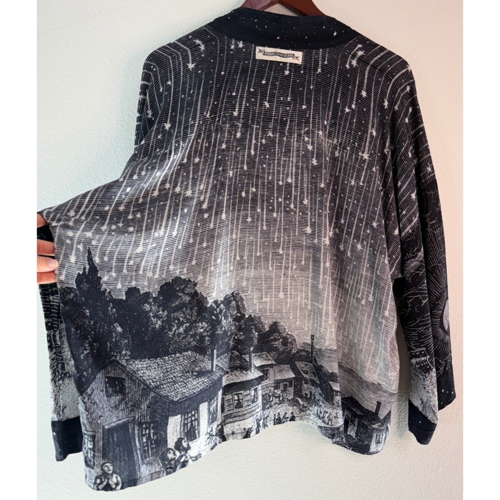 Market of Stars Stargazer Pixie Kimono Cardigan Art to Wear Galaxy Print Hippie - Picture 5 of 10